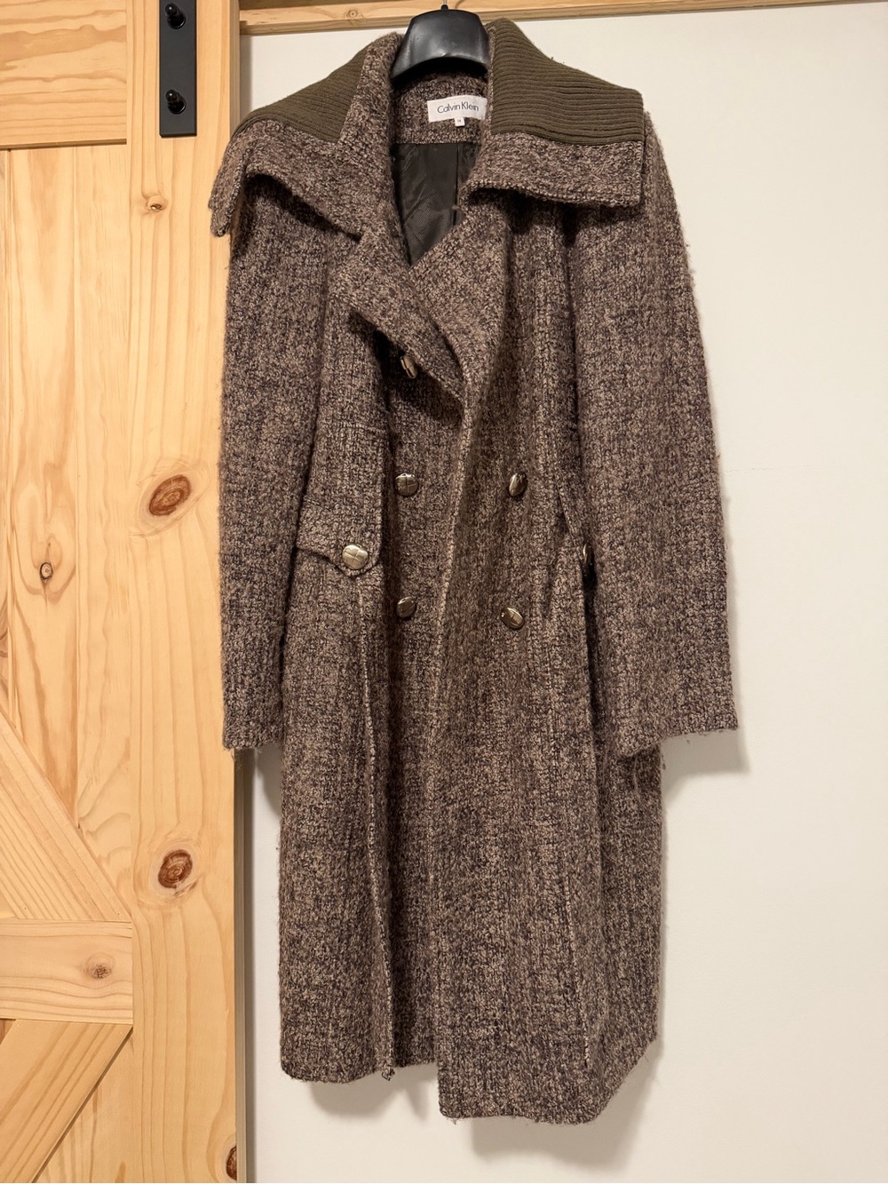 Calvin Klein Gray-Brown Textured Wool Coat